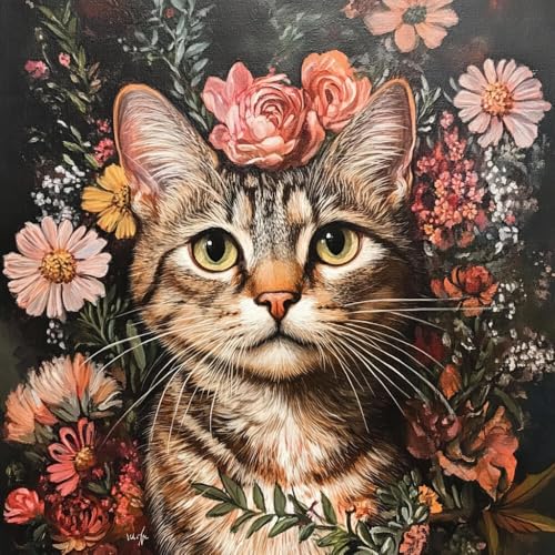 Broderie point de croix animaux chats et fleurs kit de perlage créatif 40x40cm