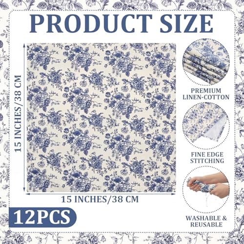 Servilletas de Tela Floral Mindsoft Pack 12 Azul 15x15 in miniatura 2