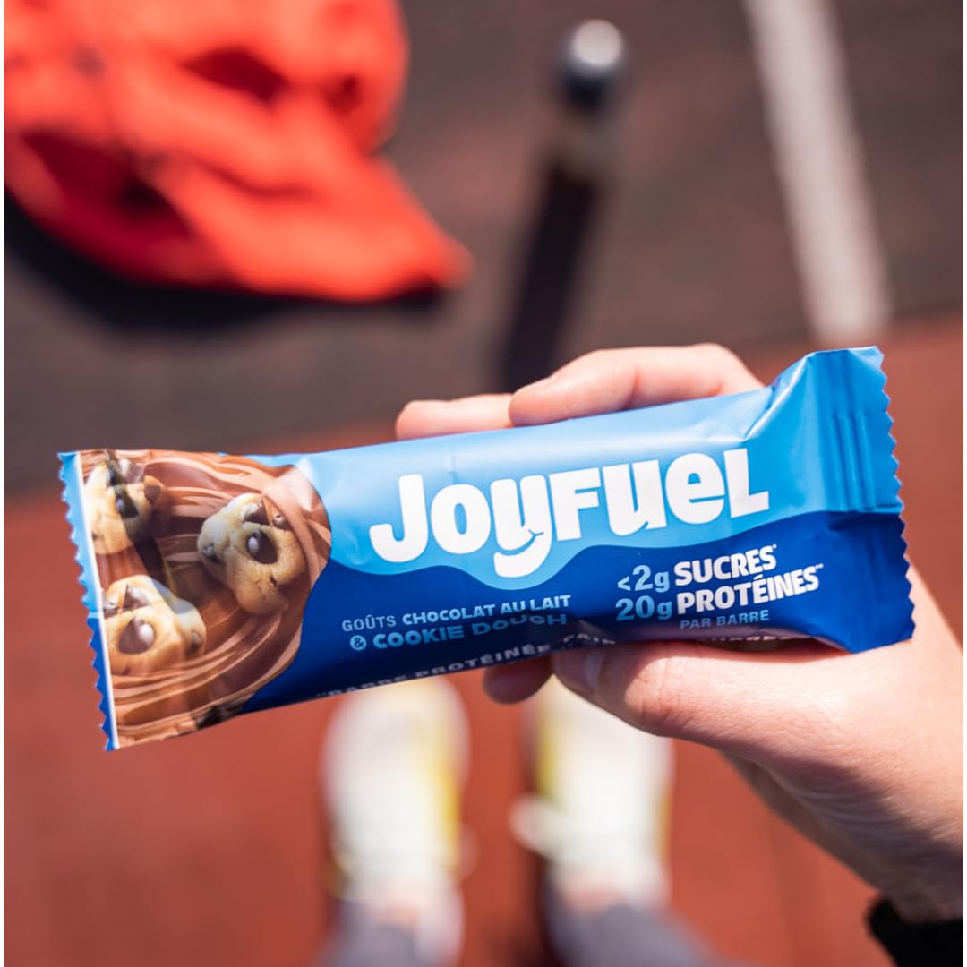 JOYFUEL Barre Protéinée - Goûts Chocolat au Lait & Cookie Dough - <2g de sucre - 20g de protéines - Boîte de 12 barres X 55g