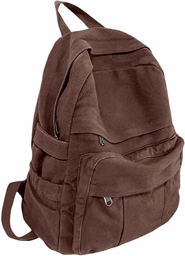 Mochila de lona marrón café para mujeres y hombres, mochila estética retro, mochila básica para escuela secundariauniversitarios, bolsa de viaje