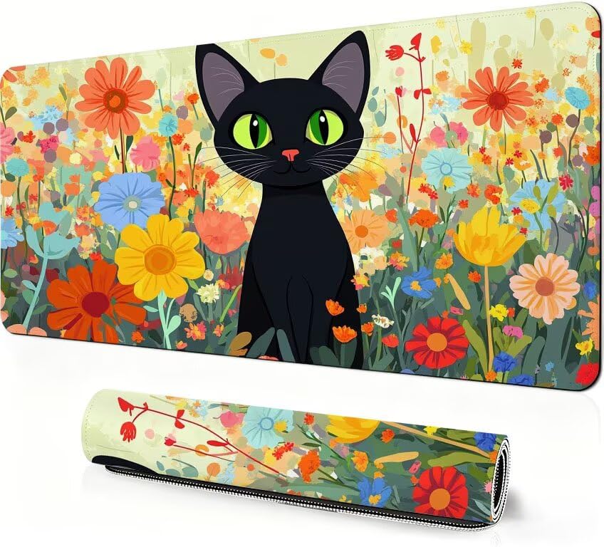 Tapis de souris cadeau pour hommes et femmes grand modèle chat fleuri DZ-635