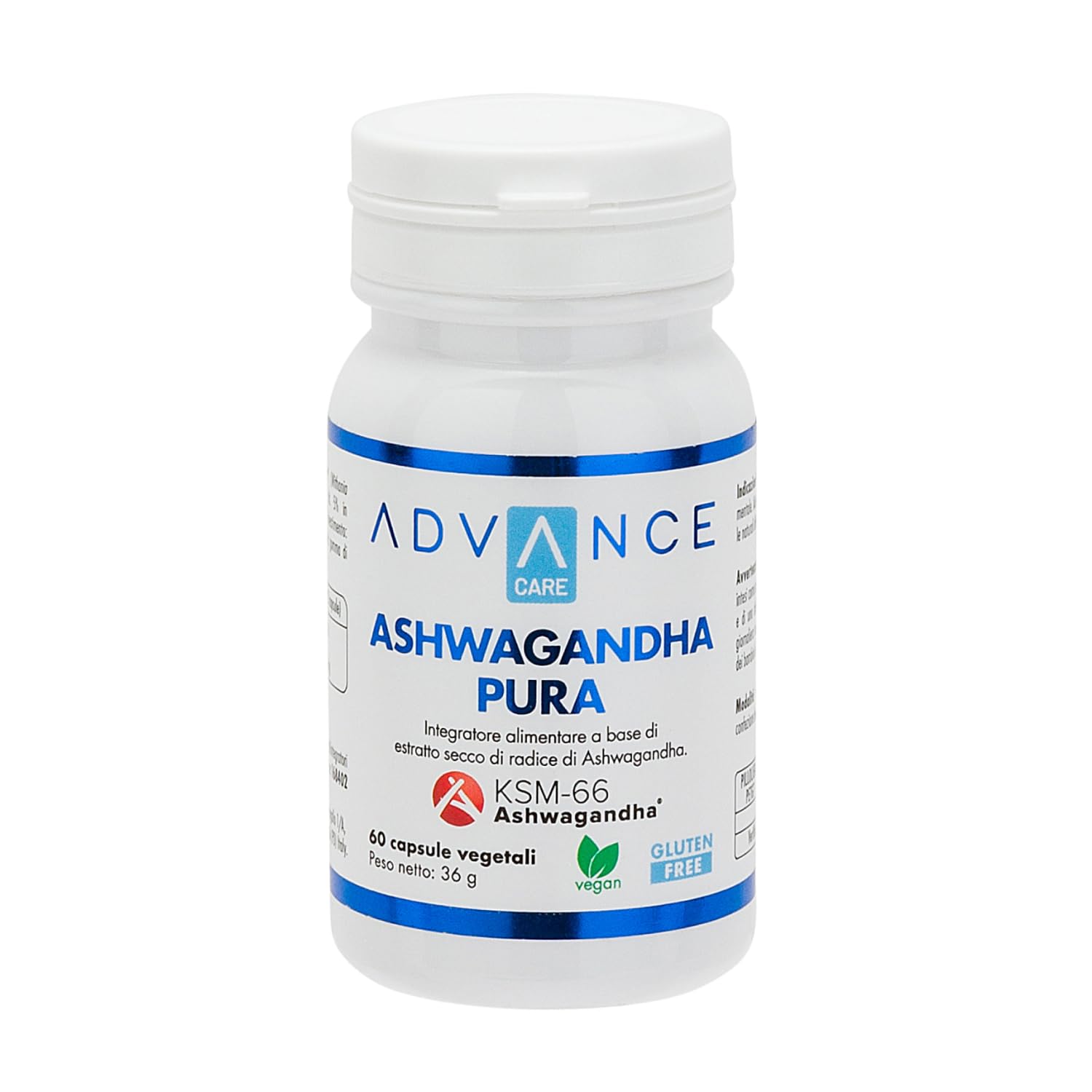 +​Watt Ashwagandha Pura KSM-​66 Advance Care Integratore Alimentare a Base di Estratto Secco di Radice di Ashwaghanda 60 Capsule Vegano & Senza Glutine