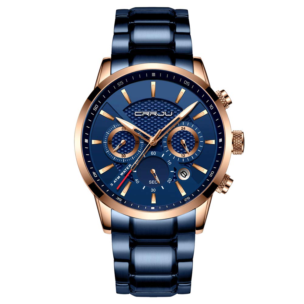 CRRJU Mens Stainless Steel Watches Luxury Business Chronograph Quartz Waterproof Watches, White Big Face Men Watches (B07G53Z756) Amazon Price History, Amazon Price Tracker