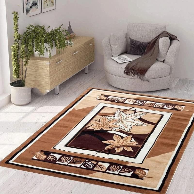 Image of Modern Floral Area Rug 6x8 Feet | Soft BCF Brown Gold Living Room Carpet