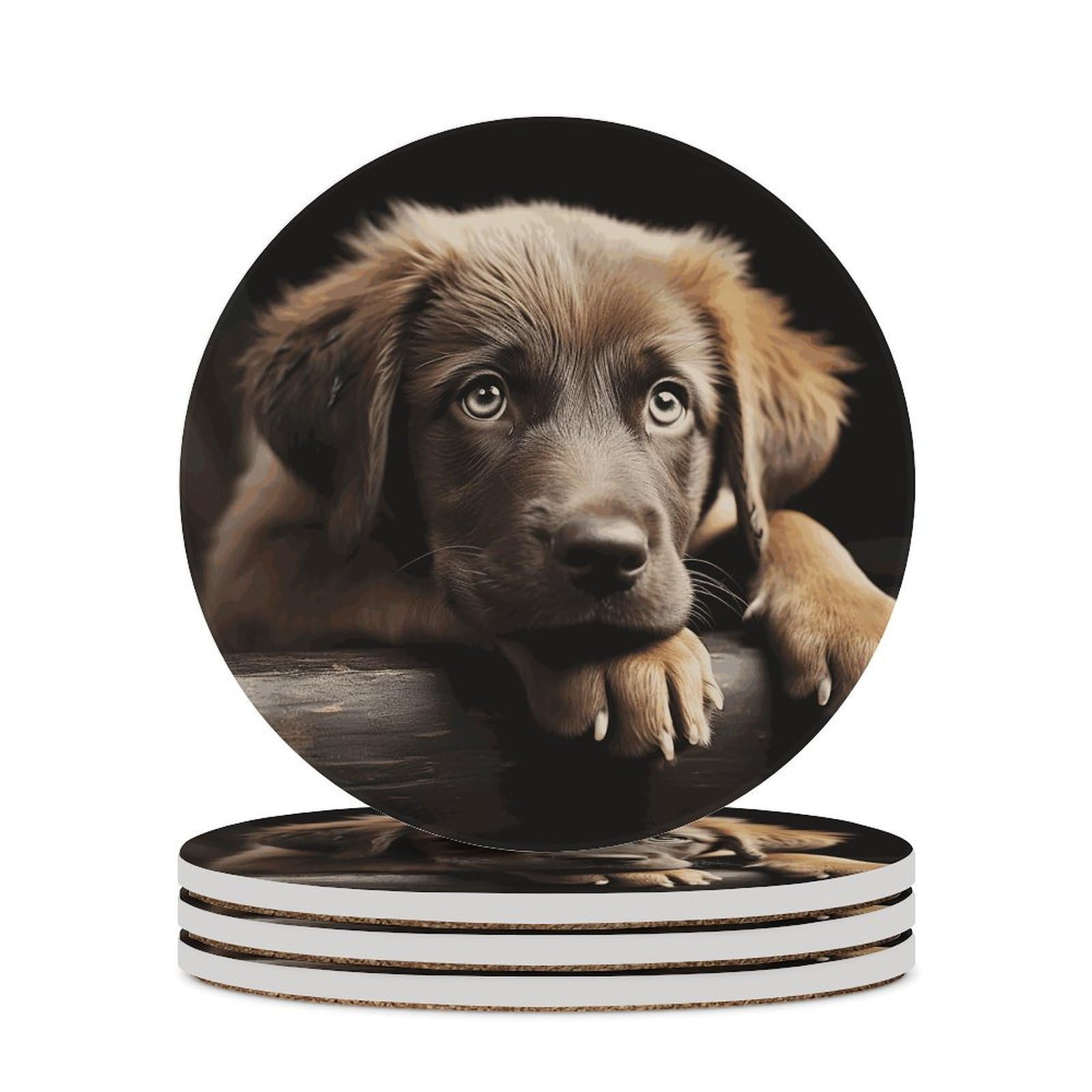 Puppies Dog Coasters for Drinks Absorbing Round Ceramic Stone Coaster with Cork Base Coffee Cup Beverage Table Cup Mat Modern Style Bar Coaster Set for Home Decor