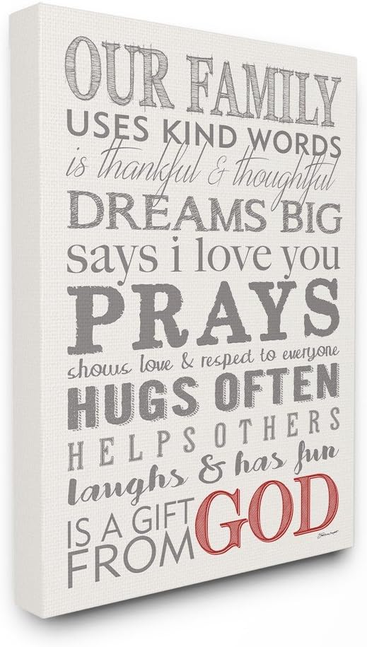 Stupell Industries Our Family Dream Pray Grey Red and White Typography Canvas Wall Art, 30 x 40, Multi-Color Gallery Wrapped Canvas 30L" x 1.5W"