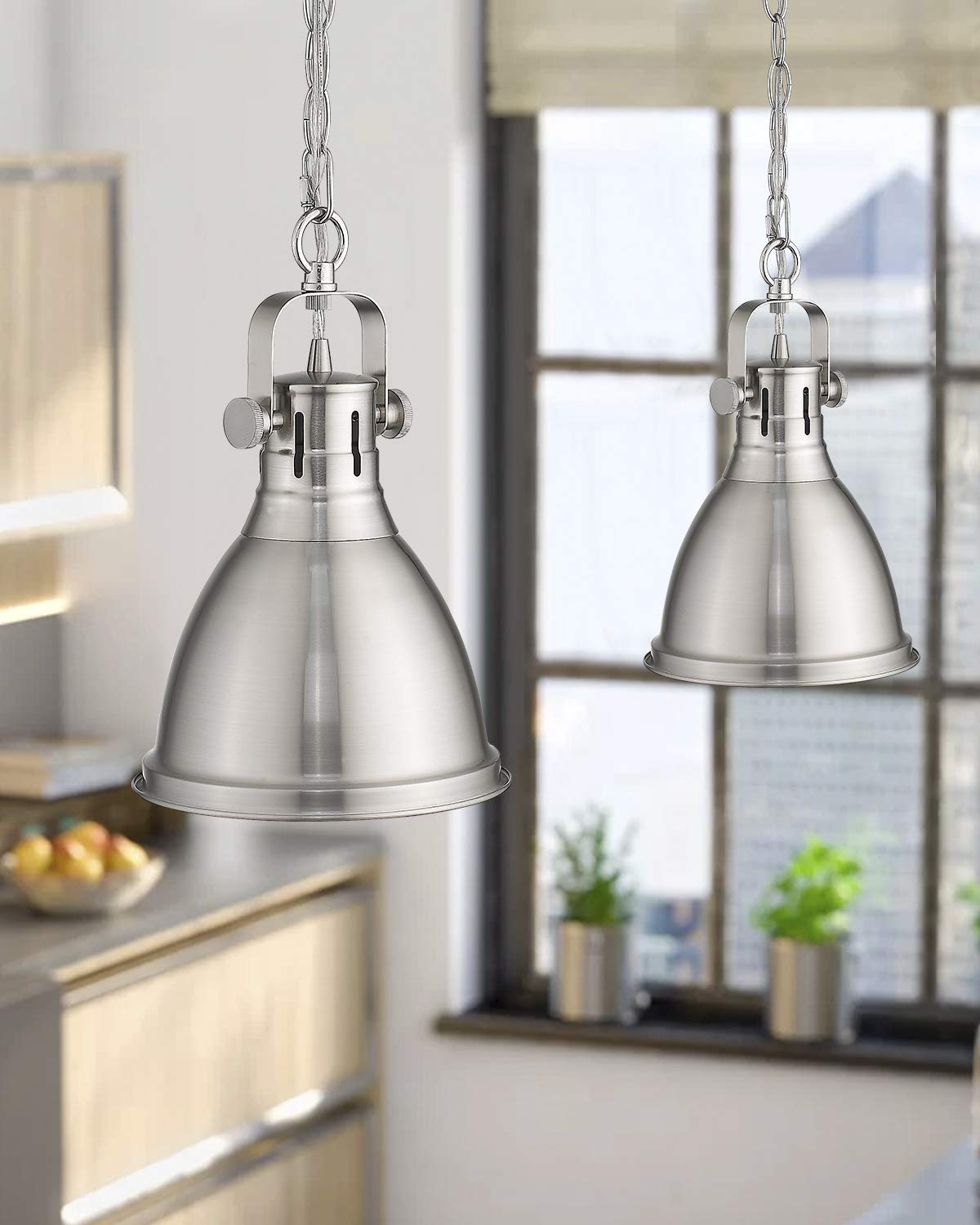 Emliviar Modern Mini Pendant Light, 8 inch Hanging Light with Metal Shade, Brushed Nickel Finish, 4054M BN