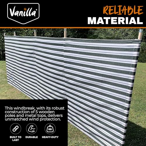 Vanilla Leisure 5 or 7 Split Windbreaker Pole - Wind Breaks for Camping, Beach, Caravan & Garden - Heavy Duty with Metal Tipped Wooden Poles for Extra Stability, Blue, Green, Charcoal - Image 5