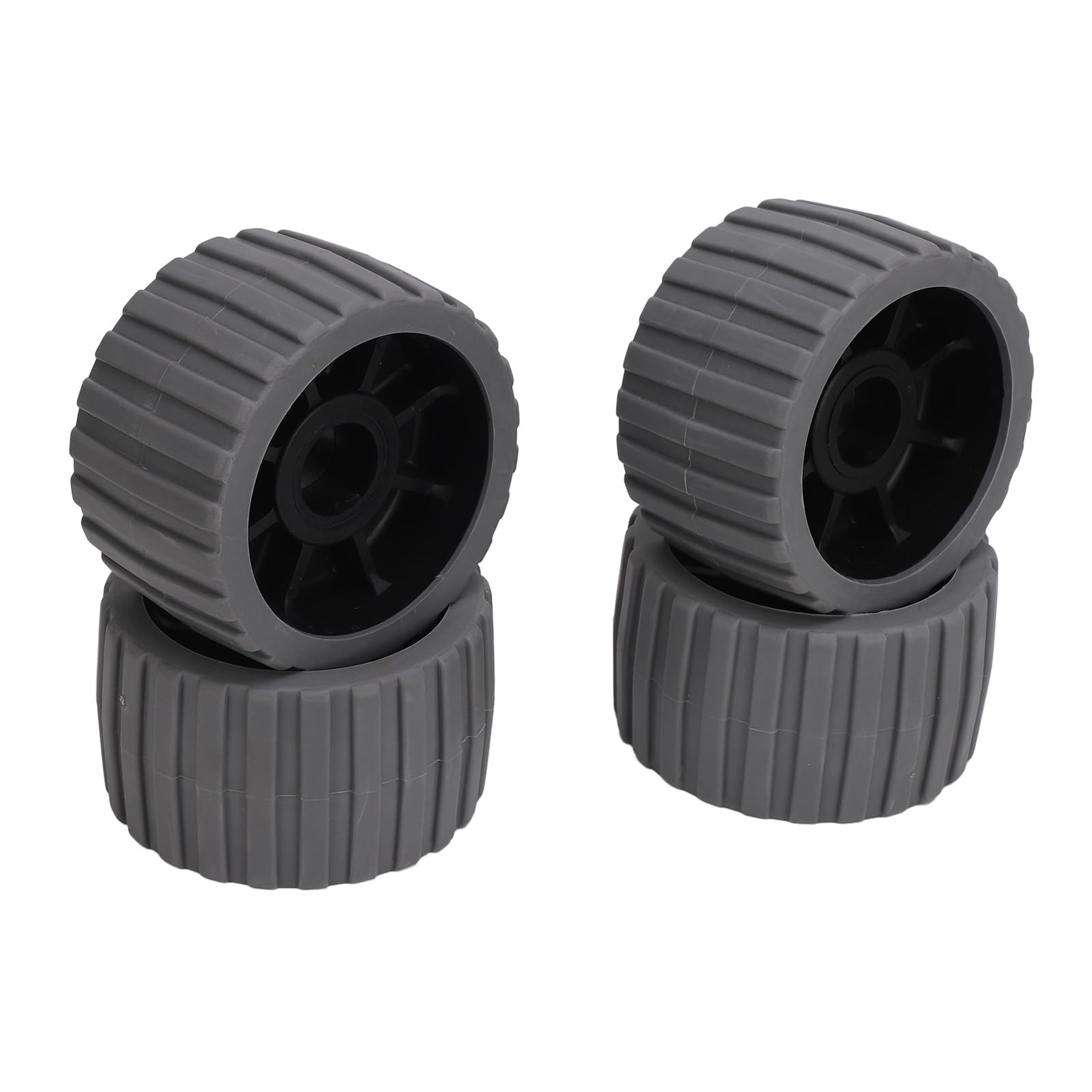 Asixxsix 4 Pcs 5 X 3 Wobble Roller, Boat Trailer Roller, PVC Ribbed Wobble Roller Kit, Mounting Hole Diameter 1-1/8, High Temp Resist Poly Ribbed Wobble Roller for Boats Trailers (Gray)