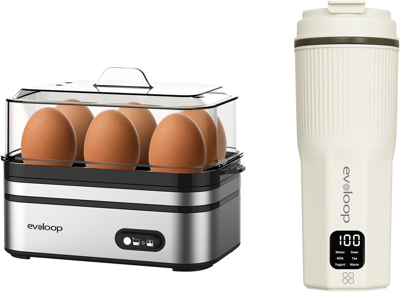 Rapid Egg Cooker Electric 6 Eggs Capacity with Evoloop Travel Electric Kettle, 6 in 1 Portable Mini Tea Kettle