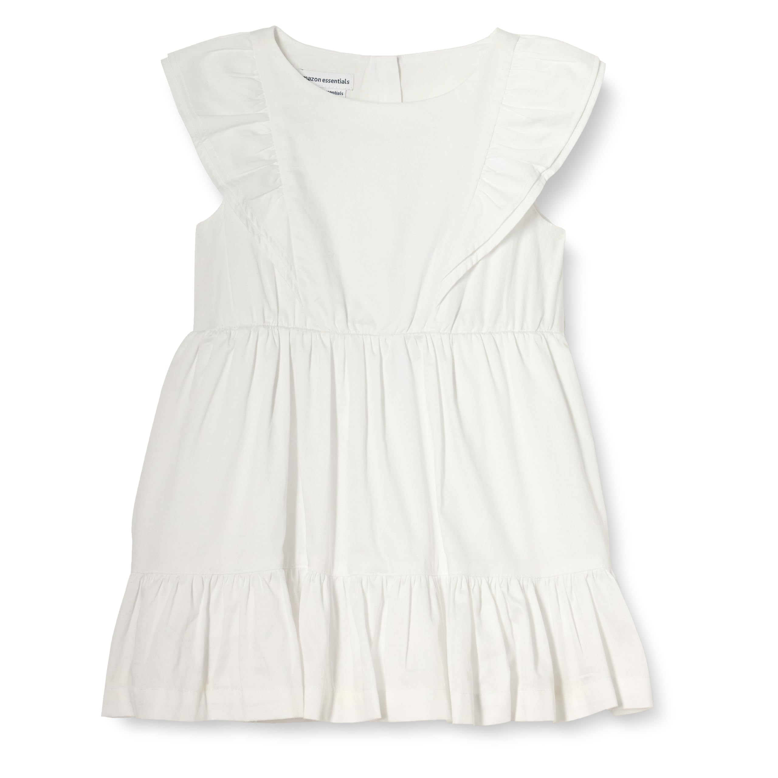 Amazon Essentials Girls' Ruffle Woven Dress, White, X-Small