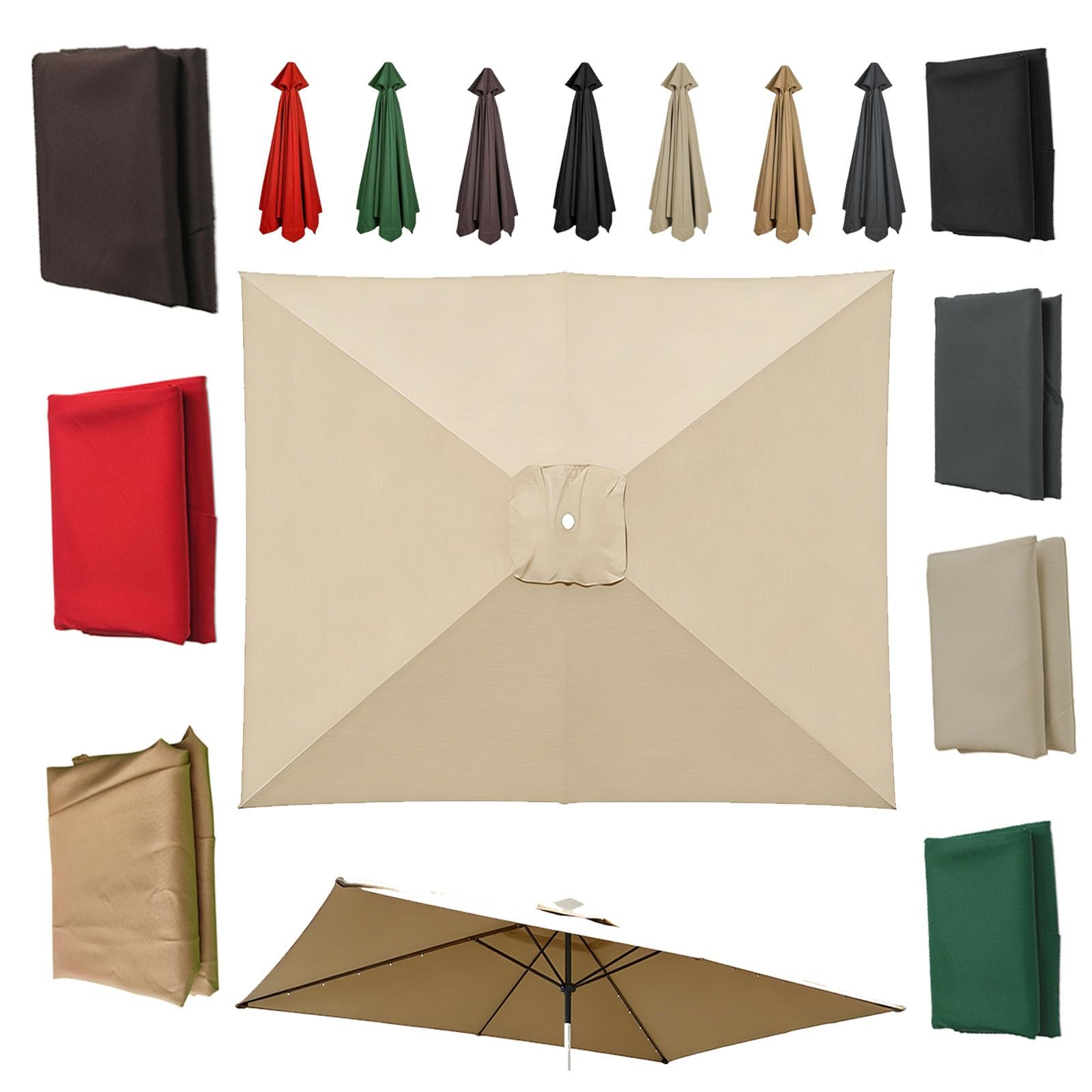 4/6/8 Arms Large Square Replacement Parasol Canopy, 200x300cm/200x200cm 30% UV surface polyester(Beige,8ribs-3.0x3.0m)