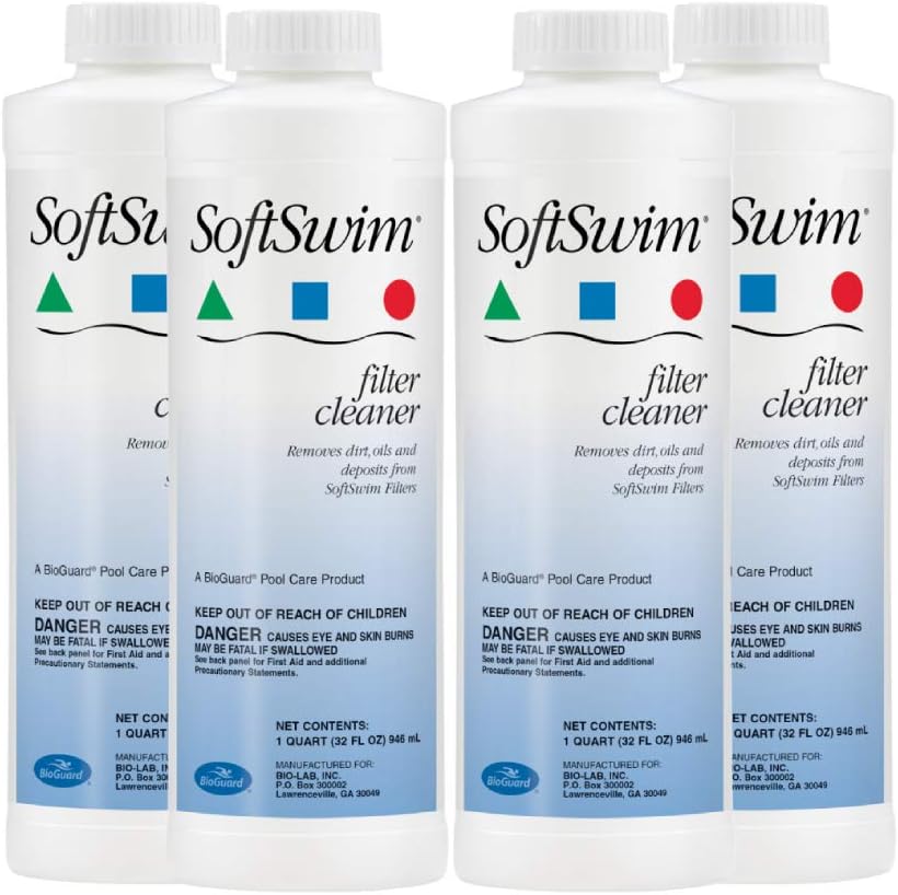 BioGuard SoftSwim Filter Cleaner, 32 oz, Pack of 4, Removes Dirt and Oil, Improves Pool Circulation and Water Clarity, Effective Pool Filtration System