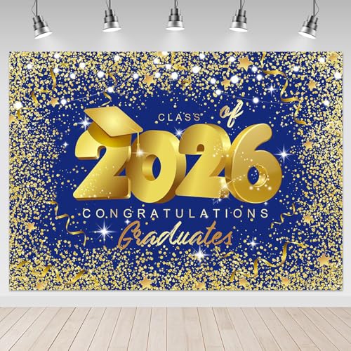Fondo graduación azul y dorado 7x5ft Mocsicka miniatura 1