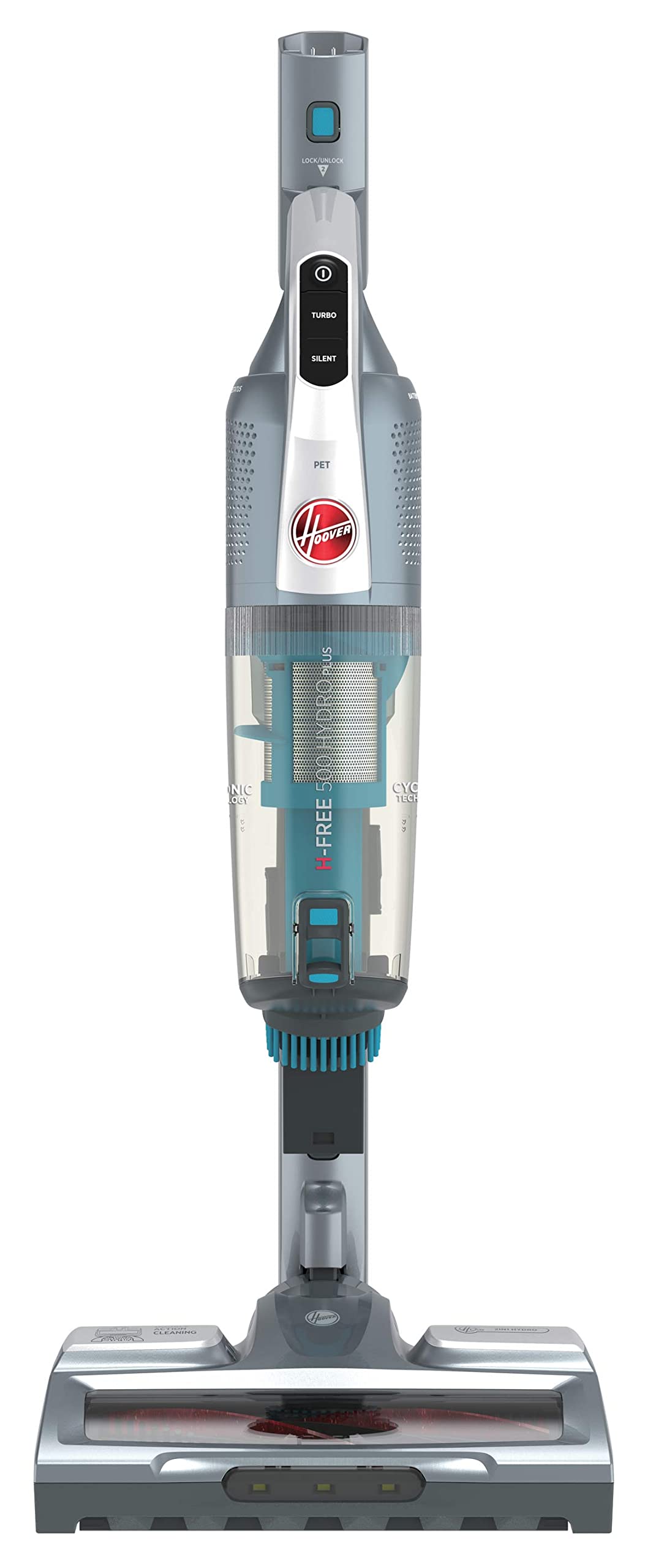 Hoover H-Free 500 Hydro Plus Akku Saugwischer mit Licht – 3-in-1 Staubsauger mit Wischfunktion & Handsauger – 30 Min. Laufzeit – mit Staubbürste, Fugendüse & Minidüse – Wischsauger mit Parkfunktion