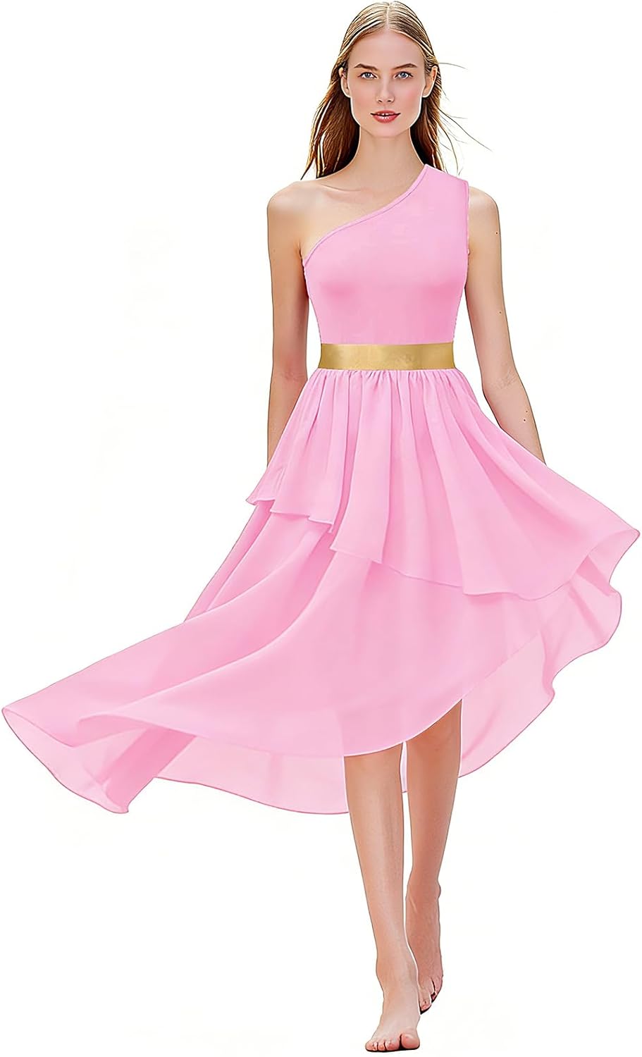 Women's Praise Dance Overlays and Tunics One Shoulder Sleeveless Asymmetric Hem Worship Lyrical Dance Dress - Image 5