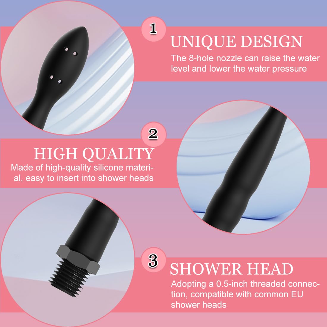 QEXUJOW Productos de cuidado íntimo para duchas vaginales y enemas, Un limpiador de silicona negro, diseño todo en uno, con 8 aberturas, adecuado para cabezales de ducha, unisex. — view 3