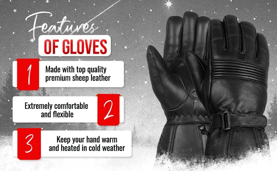 Jackets 4 Bikes Winter Motorcycle Gloves, Premium Biker Sheep Leather Thinsulate Warm Cold Weather Water Resistance Windproof Gauntlet for Men and Women - Image 8
