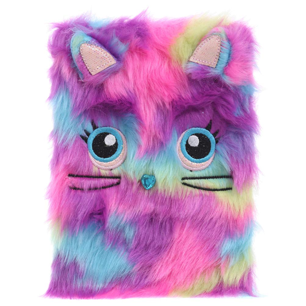 Adorable Purple Cat Plush Notebook - Cute Fluffy Journal for Girls Ideal for Writing Drawing, and School Supplies