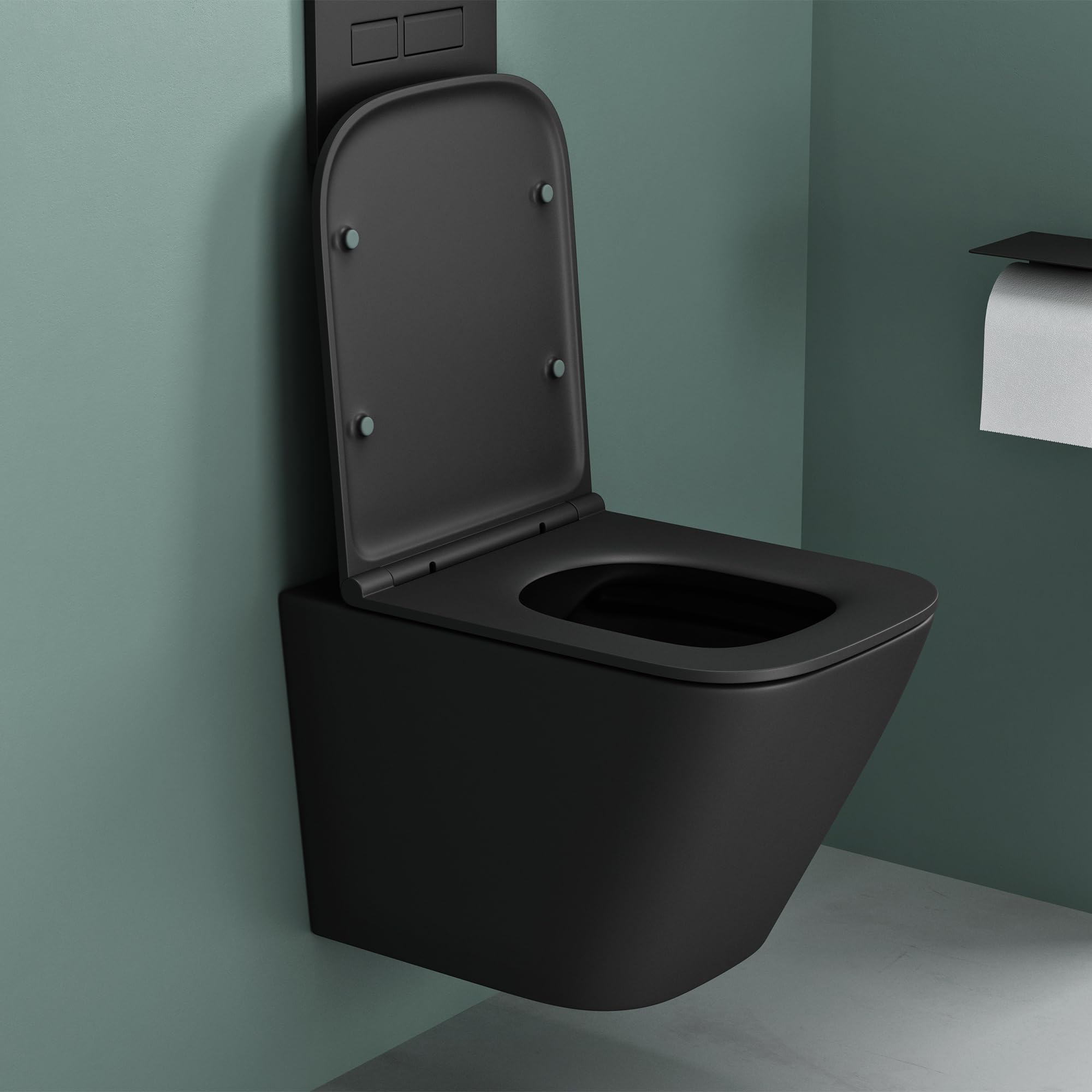 Mai & Mai Inodoro Suspendido de Cerámica – Negro Mate, Sin Reborde, Asiento con Cierre Suave, 36x52x36 cm, Aachen112