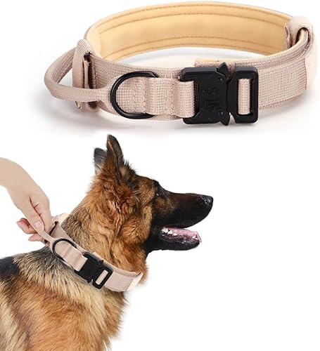 Collar táctico para perro, collar de entrenamiento militar ajustable de nailon para perro con mango de control y hebilla de metal pesado de