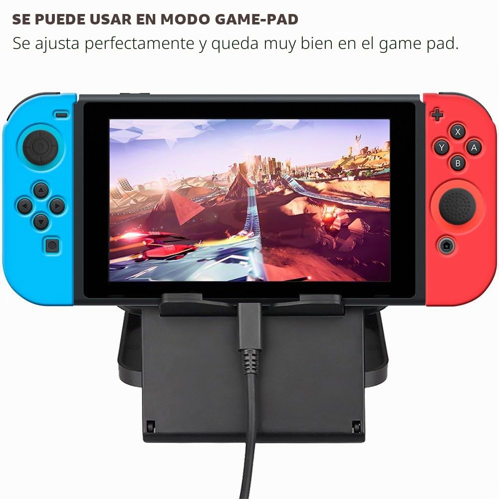 SENHAI Funda Aplicabilidad con Nintendo Switch Joy-con mandos con agarres de protección, 2 Pares de Funda de Silicona para joysticks con 16 Palos, Color Negro, Azul y Rojo