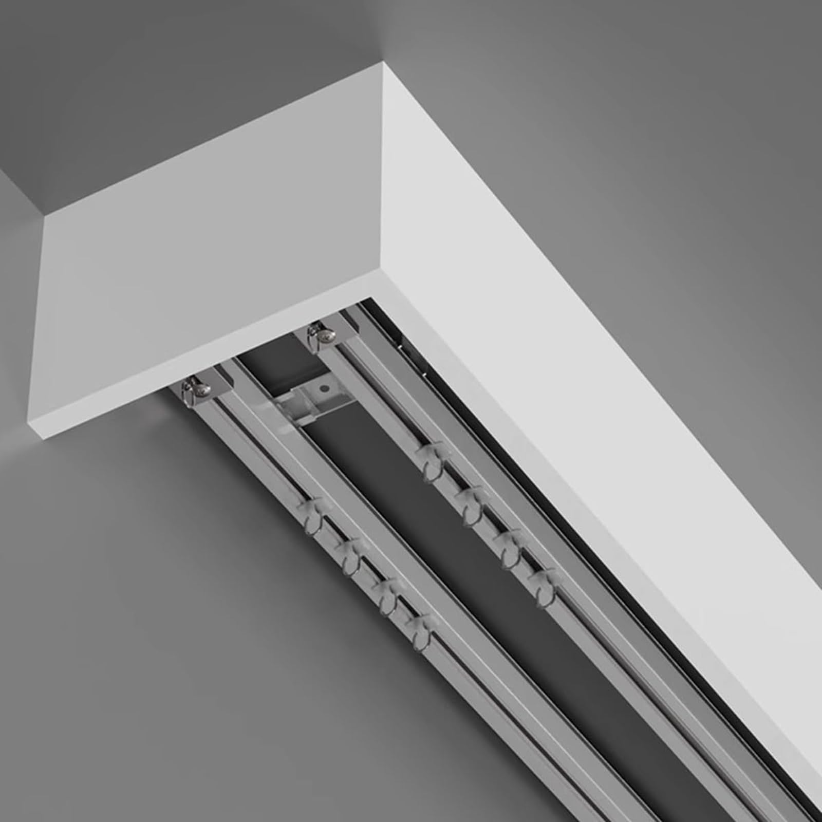 Double Curtain Track System With Pelmet Box – White Aluminum Alloy Rail For Ceiling Or Wall Mount, Silent Roller Design For Bedroom And Living Room(Size:2m(6.6ft),Color:Ceiling Mount)