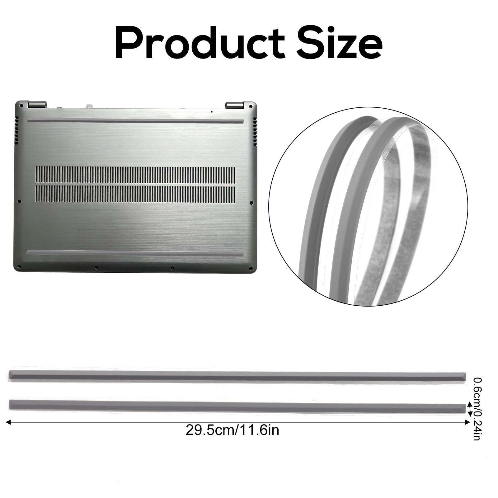 4pz Strisce Piedini in Gomma Sostitutive per HP Laptop, 29,5x0,6cm Antiscivolo Fondo Paracolpi Piedini Pads per HP 15-DY 15T-DY 15-EF 15-ER 15-FR 15S-FQ TPN-Q222 Q230 Serie (Grigio)