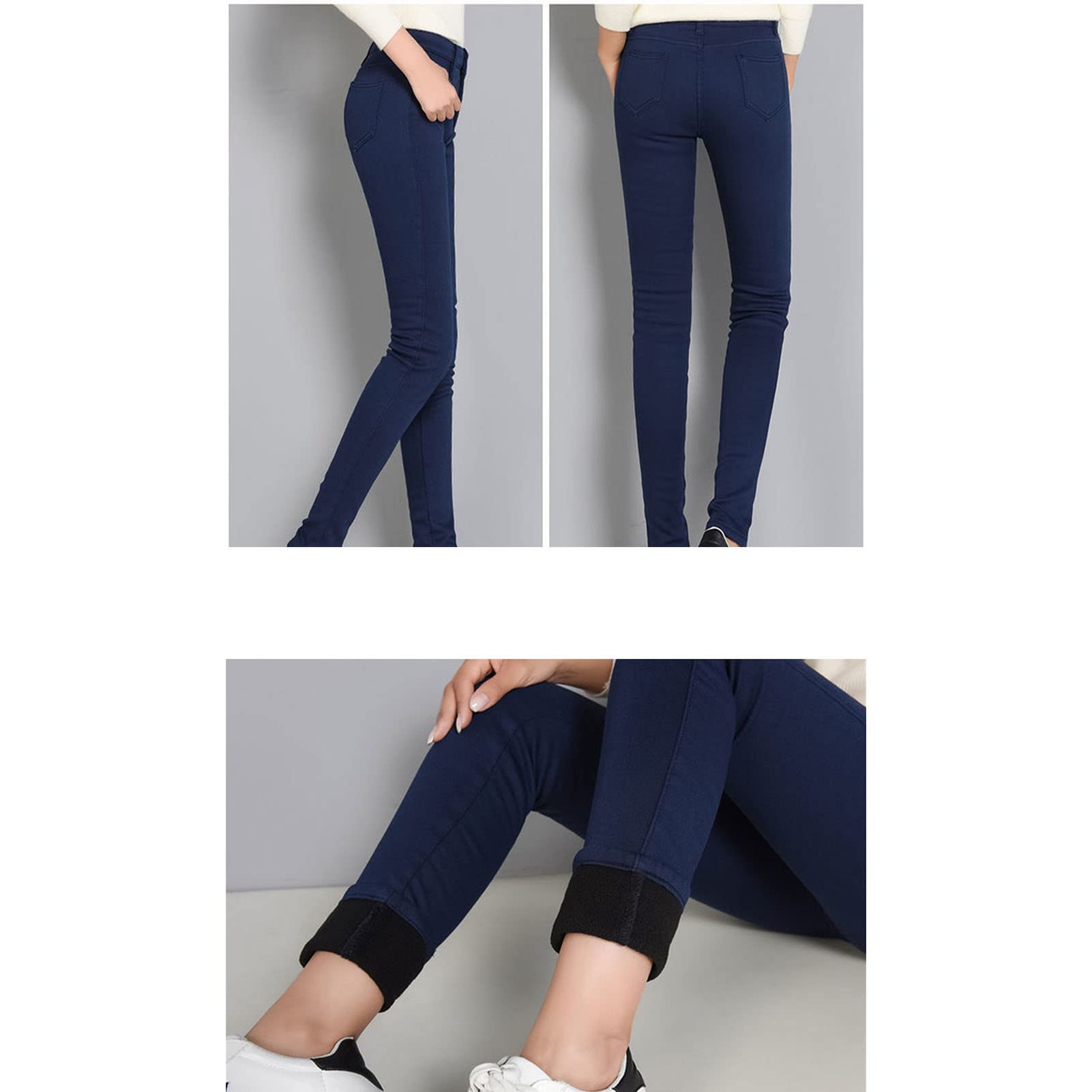 Maiyifu-GJ Women's Winter Warm Fleece Lined Jeans Slim Fit Thermal Pencil Denim Pants Skinny High Waisted Tapered Jean (Dark Blue 2,32)