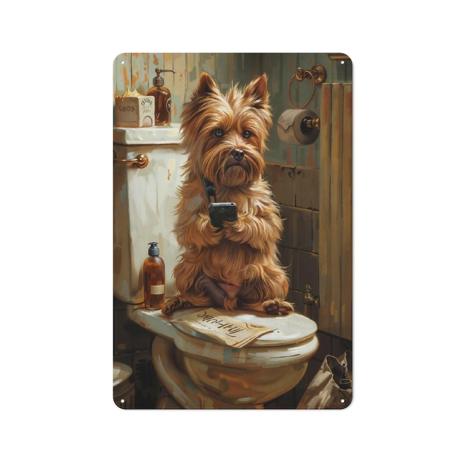 Vintage Pooping Schnauzer Metal Plaque 30x20cm, Bistro Wall Plaque for Coffee Bar, Kitchen, Bistro Or Tea Corner