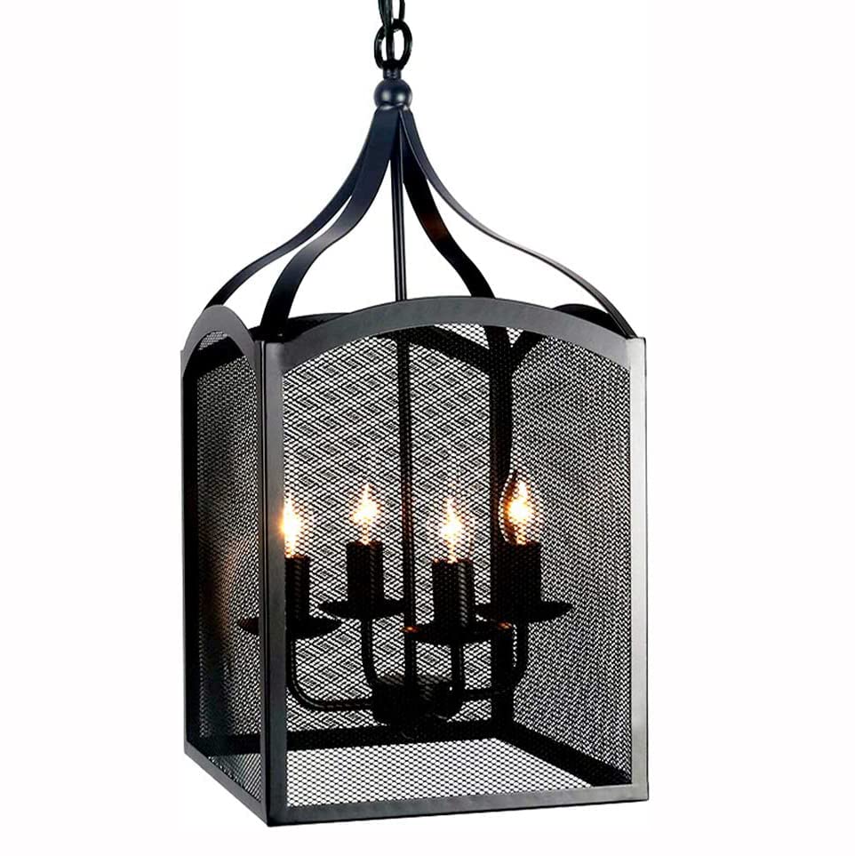 Chandelier industriel noir à 4 têtes en verre pour éclairage de salon