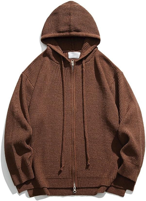 JSEIAJB Men's Designs Hoodeds Zippers Casual Thick Cardigan Sweater Loose Knit Men's Coat