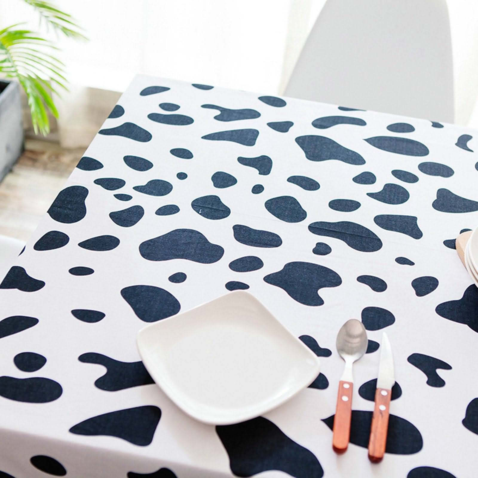 Nappe De Table Rectangulaire Pinic Tissu Impression Vache Coton Enduit Noir Blanc Décoration Protection 140X220Cm
