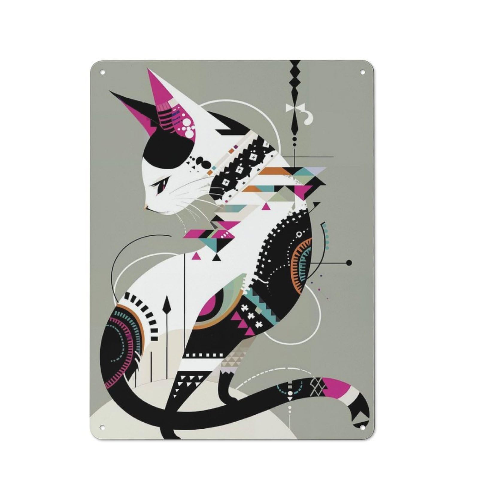Tin Sign 40x30cm with Geometric Cat Bauhaus 2 for Pub Or Café, Rustic Decor, Wall Decoration for A Recently Updated Pub And Café