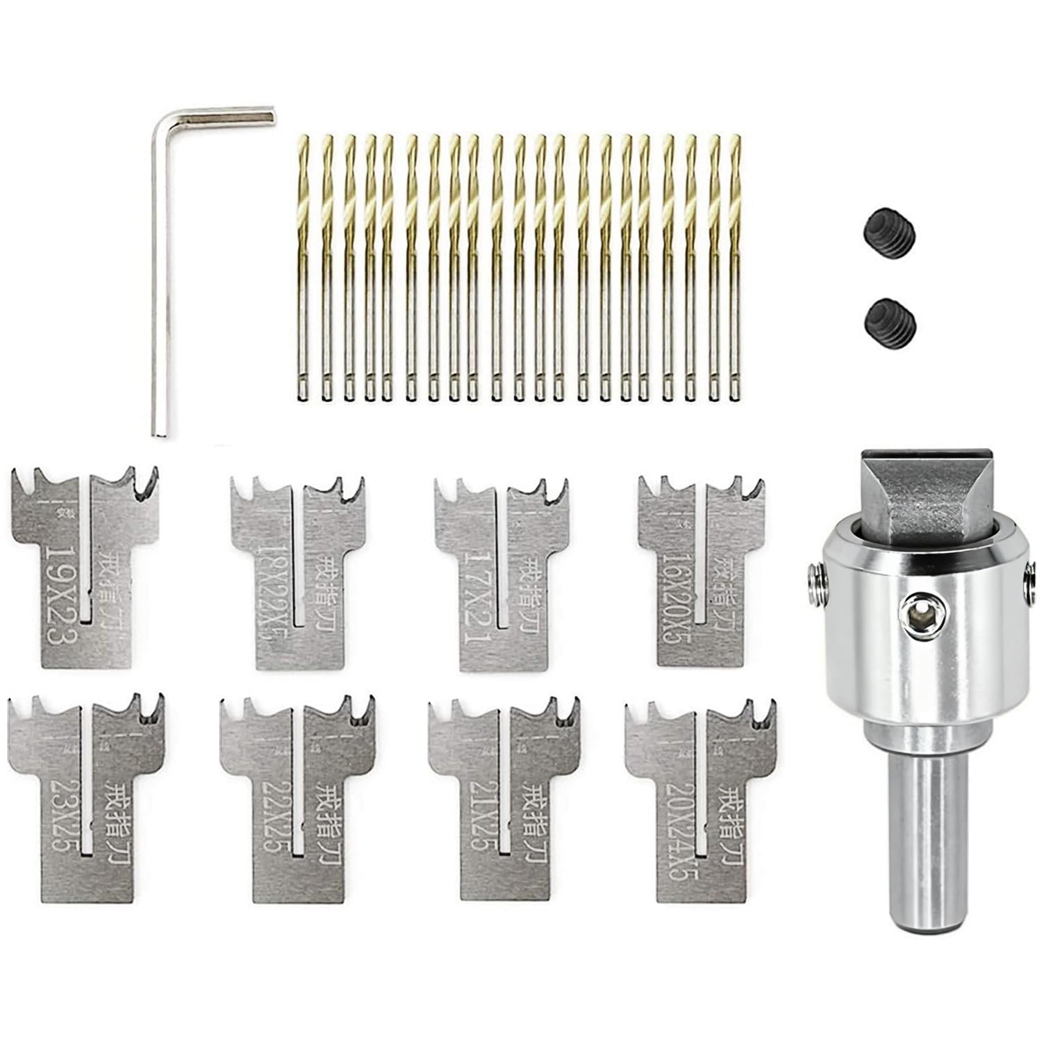 34 PCS Ring Drill Bit Set, 16-23 mm Blades Wood Ring Maker Set, Adjustable Design fits US Ring Sizes 5.5-13, 8 Blades, 22 Cores, Be Used with Lathes or Drill Presses