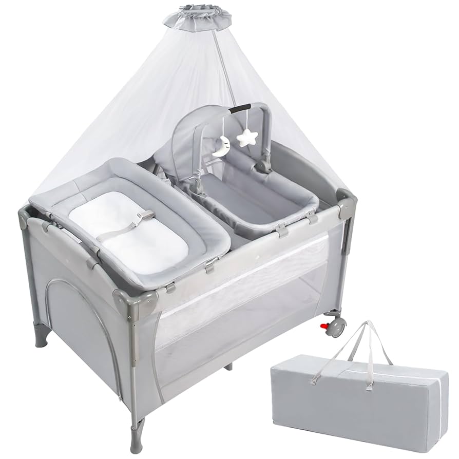 【美品】ベビーベッド グレー 添い寝 ゆりかご キャスター/蚊帳/メリー付き Amazon.co.jp: ベビーベッド 添い寝ベッド グレー 乳児用ベッド