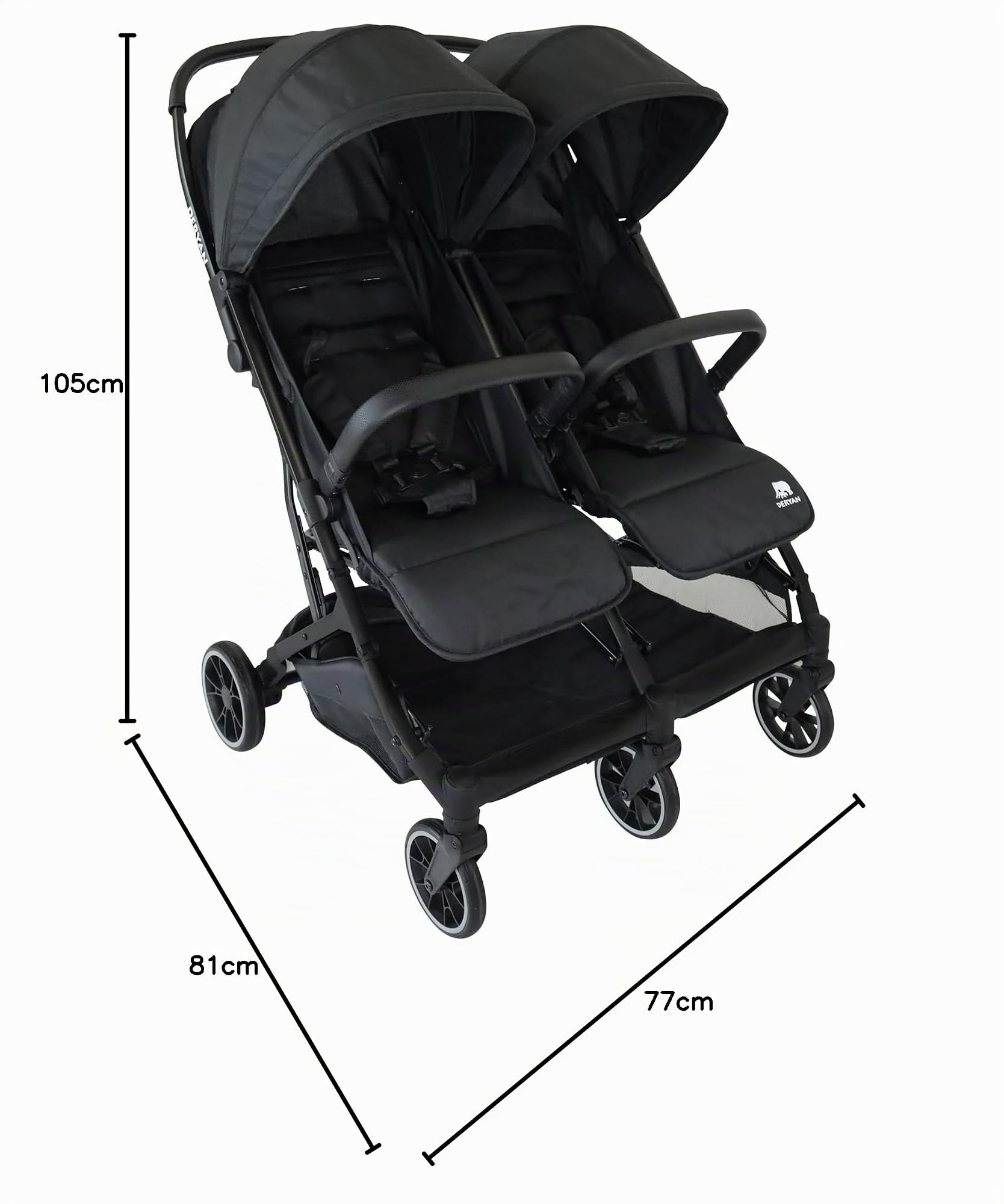 Deryan Rolo X2 Cochecito de bebé - 2 en 1 - pequeño y plegable - desde el nacimiento hasta 4 años - Capacidad por asiento hasta 44 kg - Cochecito infantil plegable - compacto y plegable - Negro