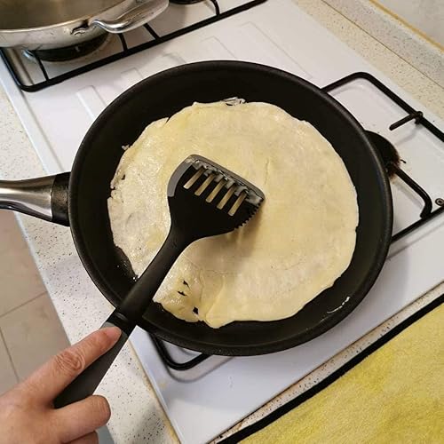 Miniatura 4 de Gadgets de cocina de silicona ranurada Turner multifuncional resistente al calor Nylon utensilios de cocina con borde de silicona, gris y negro,