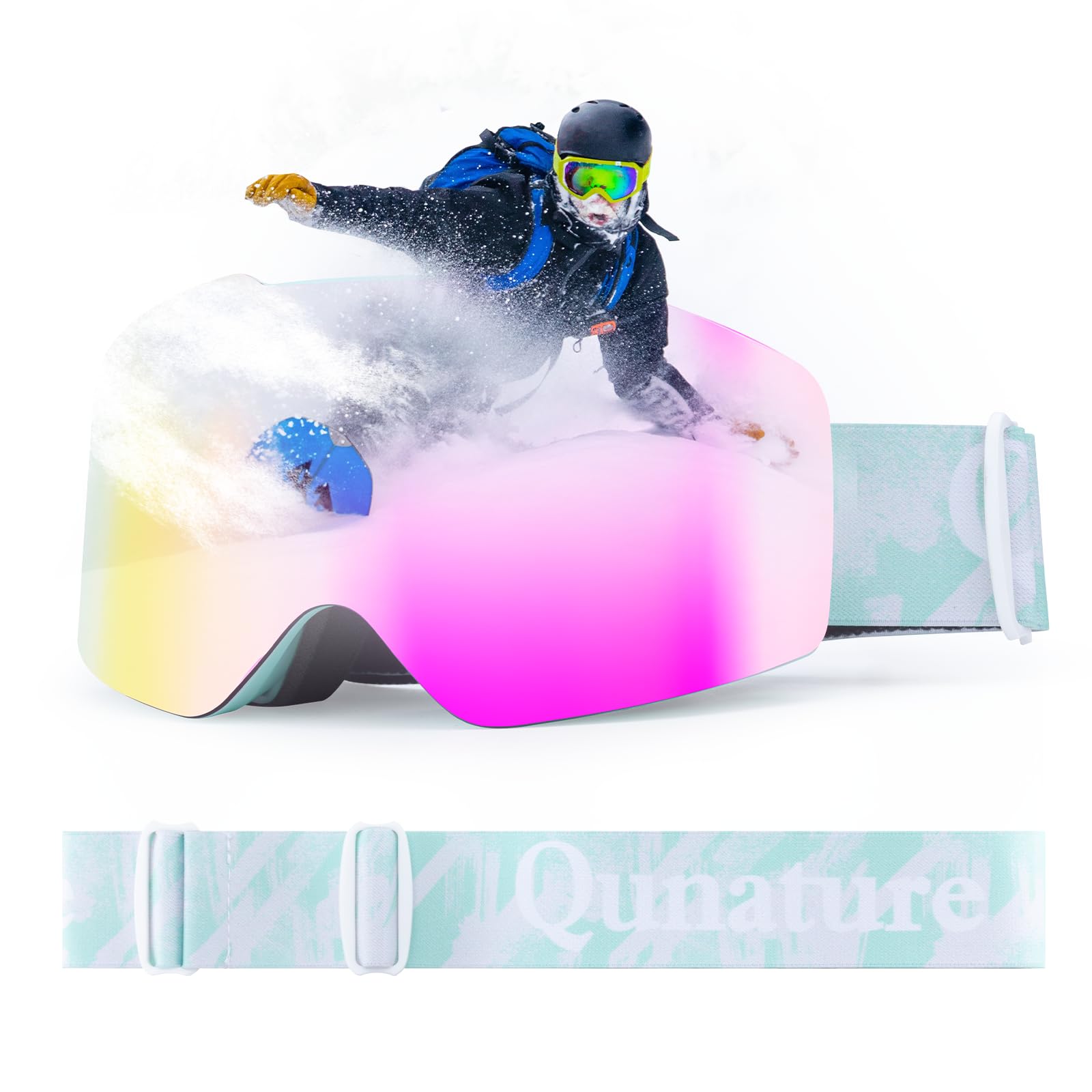 Lunettes Ski Anti-Buée OTG Homme Femme HD Anti-UV Sphérique Snowboard Goggles Anti-Éblouissant Masque Grand Vision Motoneige Élastique Respirant Compatible avec Casque Hiver Noir Violet Vert