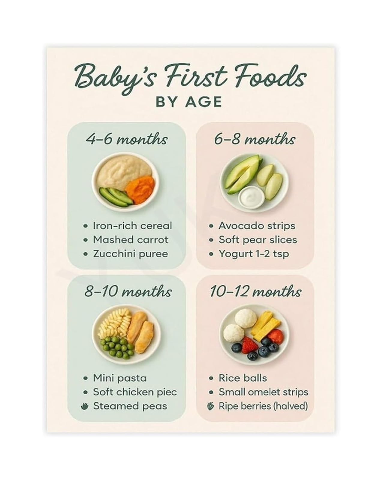 LLBOGRGGN Introducing Solid Foods Poster Babys First Foods Guide with Milestone Chart Canvas Wall-Art Educational Nursery Decor Parenting Resource(Unframed,16x24inch(40x60cm))