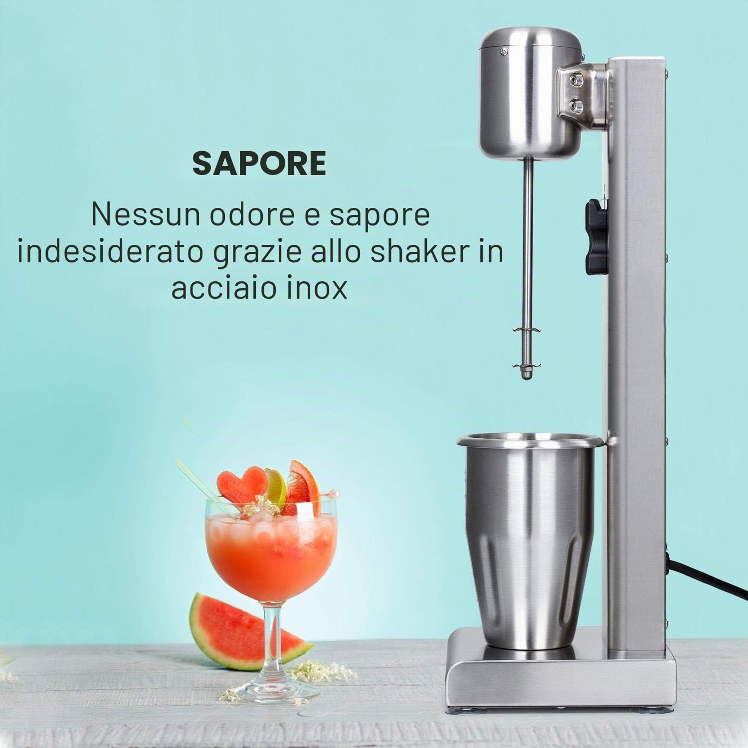 KLARSTEIN Kraftpaket Pro - Drink Mixer, 80 Watt, 1 L, 2 Livelli, 20000 giri/min, Bicchiere in Acciaio Inox, Milkshake & Frullati Proteici, Mixer per Bevande, Bar, Ristoranti, Professionale, Argento