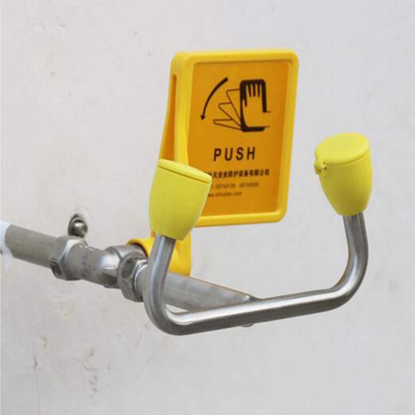 Station de lavage oculaire d'urgence murale, station de lavage oculaire murale en acier inoxydable avec double tête de pulvérisation ??Stations de lavage oculaire d'urgence ??Fonctionnement mains