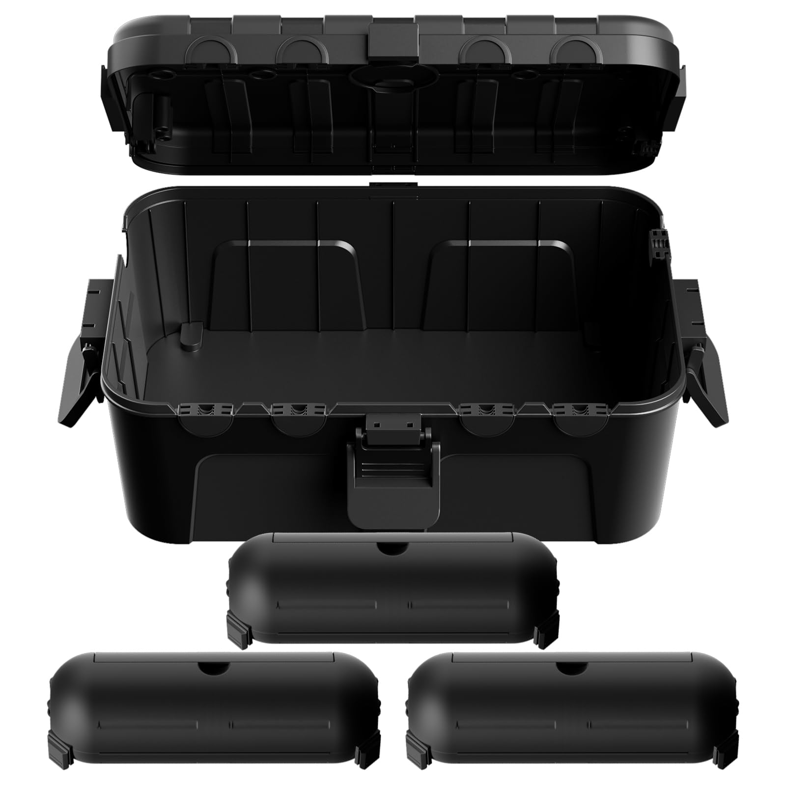 Flemoon Grande scatola elettrica per esterni, impermeabile, in bundle con 3 coperture compatte per cavo di prolunga per presa, spina, presa, timer, presa multipla, decorazione per luci festive, nero