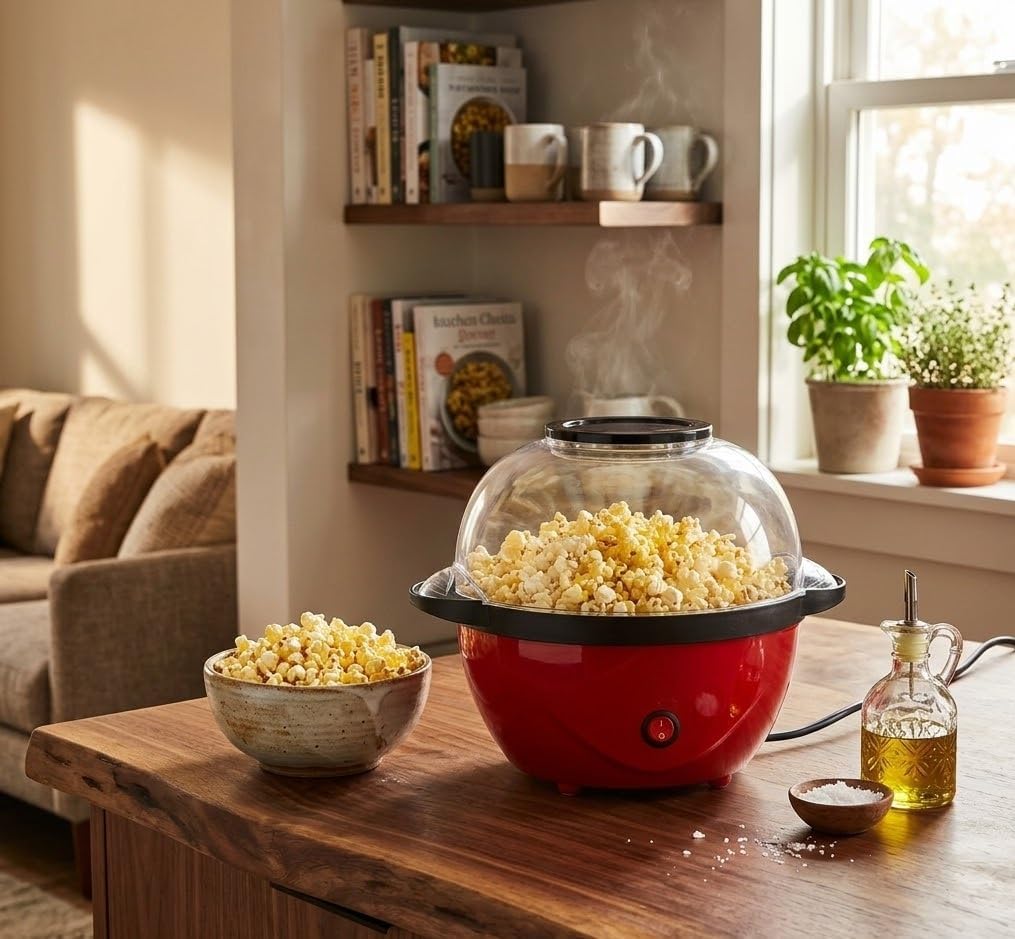 SAKAR 450W Electric Popcorn Maker Machine with Butter Melting Plate, Hot Air Oil-Free Popcorn Popper, Cinema Style Snack Maker for Home, Parties & Family Entertainment, EU Plug 220V-image-34