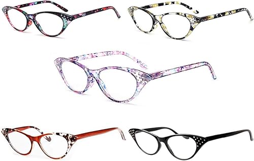 Miniatura 6 de Paquete de 3 lentes de lectura con bisagras de resorte estilo ojo de gato para mujeres y damas, a la moda, elegantes (negro)+1.0
