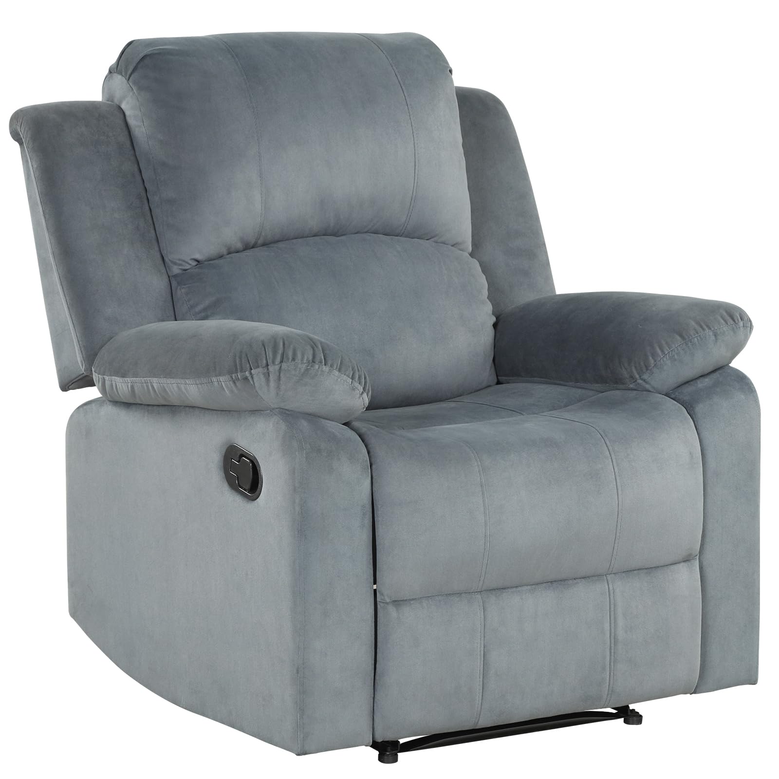 Phoenix Home Modern Grey Overstuffed Manual Recliner Chair, Soft Fabric, Padded Arms & Back, 36"D x 34.8"W x 41"H, Living Room