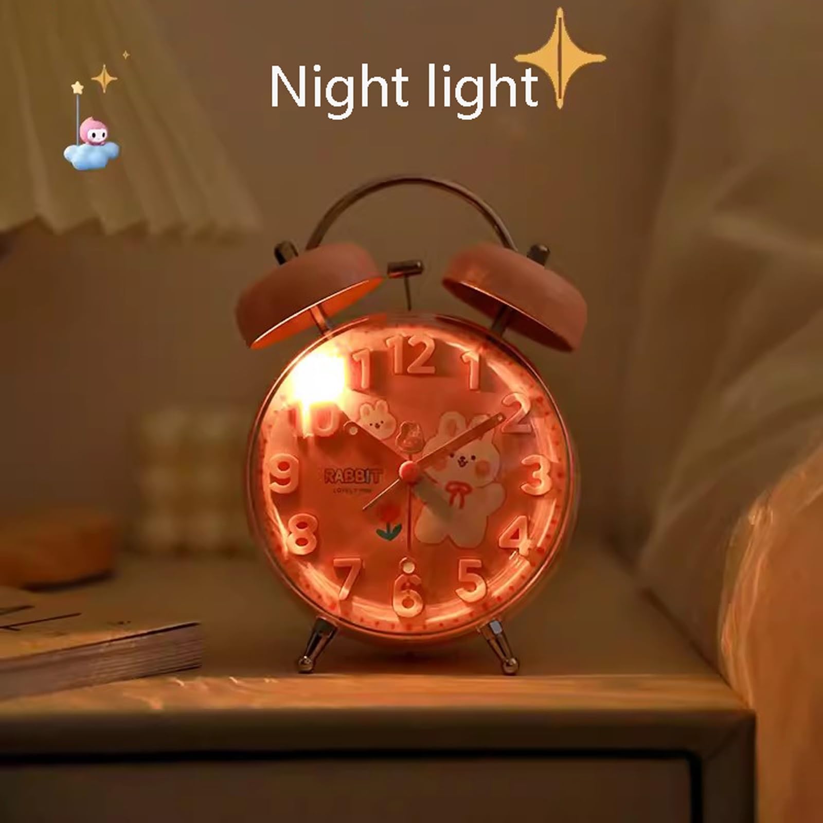 Aardbei Wekker Voor Kinderen, Leuke Wekker Voor Zware Slapers Met Achtergrondverlichting Luide Twin Bell Wekker Voor Slaapkamerdecoratie Rood