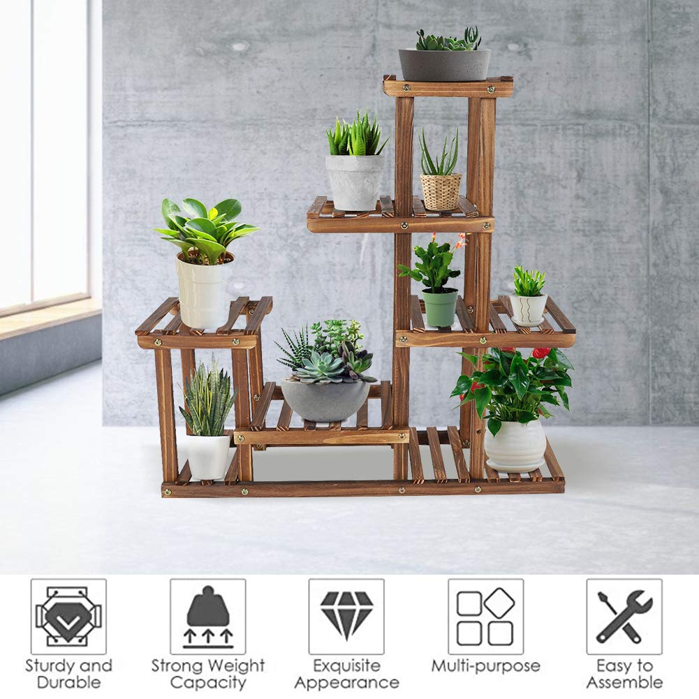 Ejoyous Blumenregal Blumentreppe Holz mit Pflanzenregal, 5-schichtiger Blumenständer aus hochwertiger Kiefernholz für Innen-Balkon Wohzimmer Outdoor Garten Blumenständer