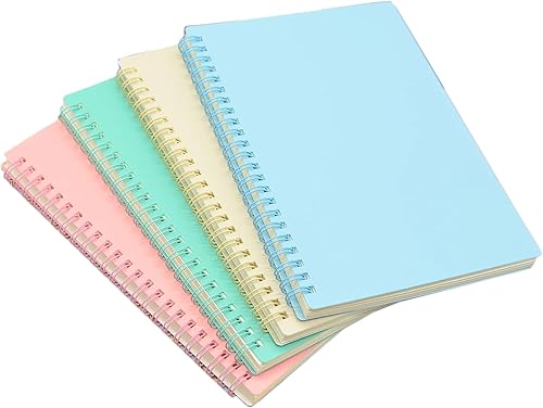 YIKANGHENG 4 cuadernos en espiral tamaño A5, 4 colores de 8.3 x 5.9 pulgadas de grosor, tapa dura de plástico de 0.276 in, 80 hojas con rayas