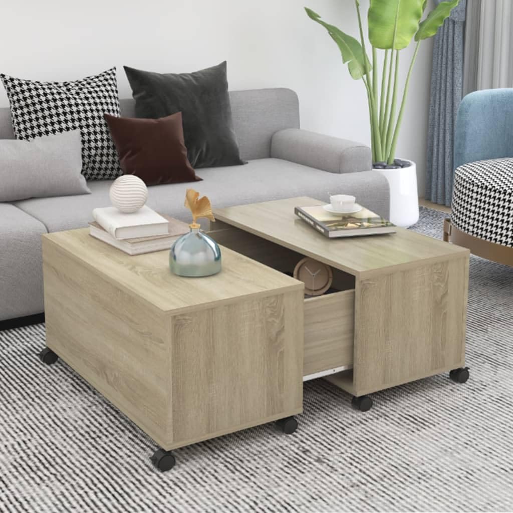 Couchtisch mit ausziehbarer Ablagefach und Ablagefach aus Holzwerkstoff in Weiß, 75x75x38 cm